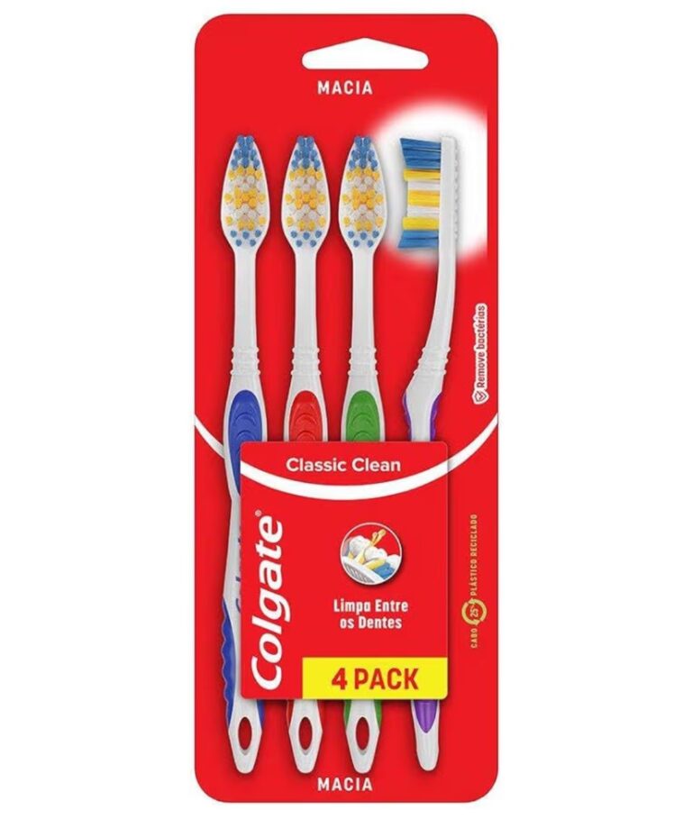 Escova de Dente Colgate Classic Clean Macia 4 unidades | Cores Sortidas