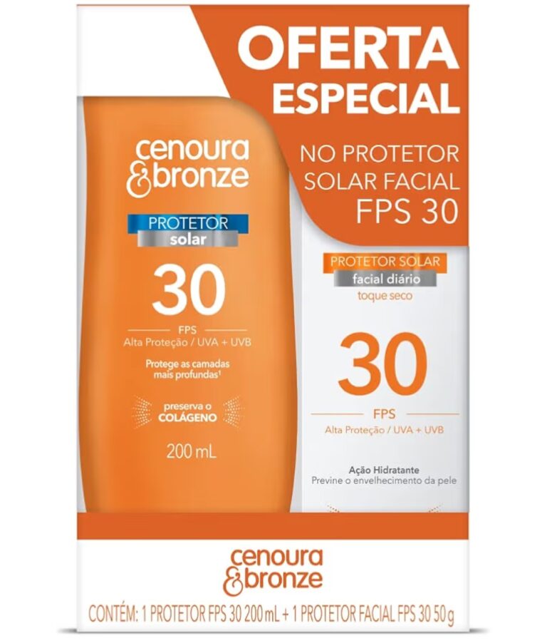 Cenoura e Bronze Kit Protetor Solar Corpo FPS 30 200ml + Facial FPS 30 50g, Cor: Branco