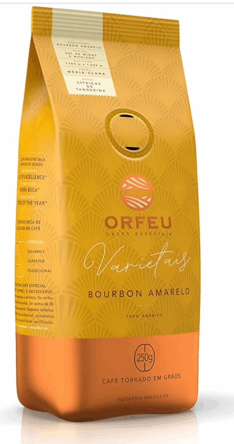 Orfeu Café Bourbon Amarelo em Grãos, 100% Arabica, Torra Média Clara 250g