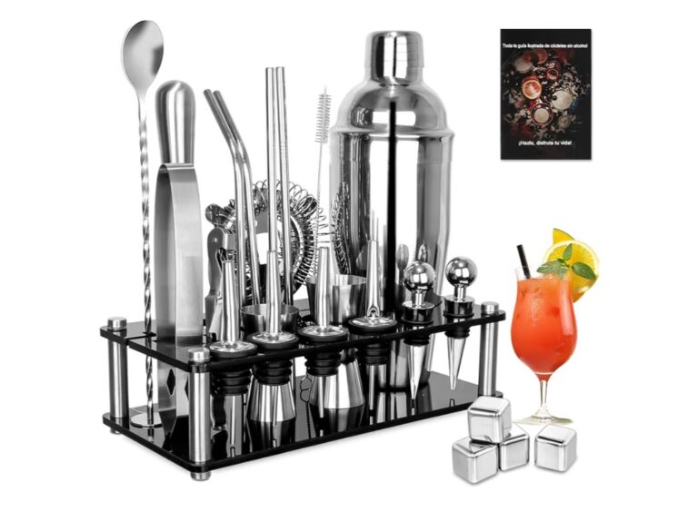Kit de Coquetel Profissional 26 Peças (Coqueteleira 750 ml, Suporte Acrílico, Inox)