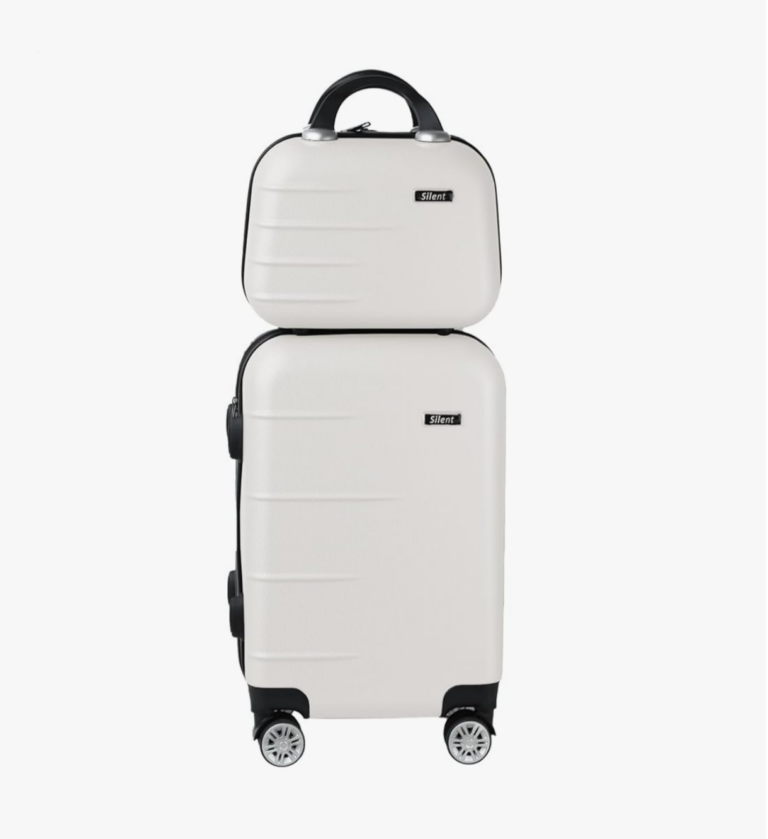 Kit Mala de Bordo Silent Ipanema + Frasqueira – Padrão ANAC | Rígida em ABS | 4 Rodas Duplas 360° | Cadeado Numérico Integrado | Leve e Resistente (Branco)