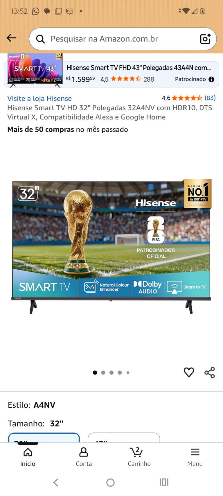 Hisense Smart TV HD 32″ Polegadas